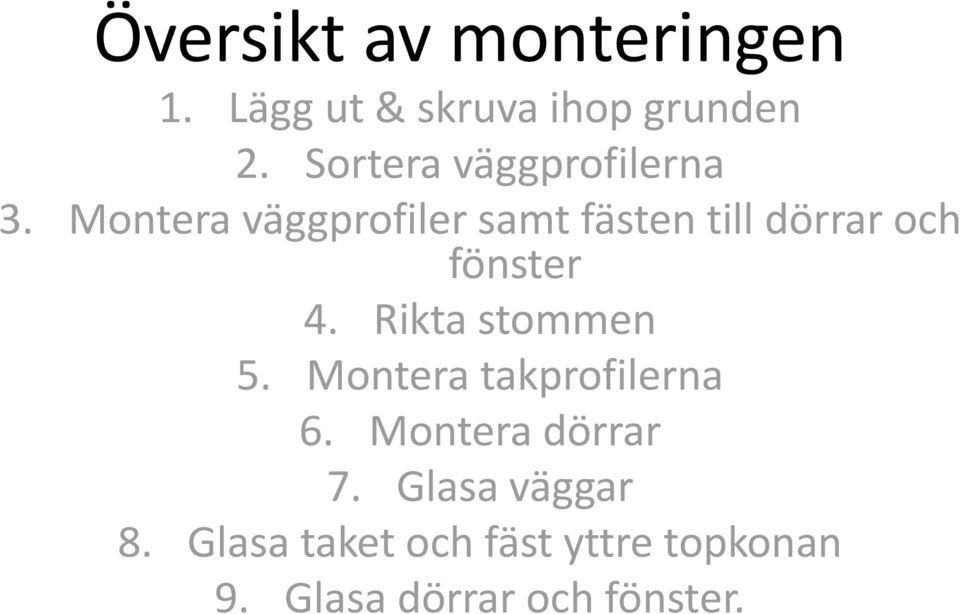 Montera väggprofiler samt fästen till dörrar och fönster 4.