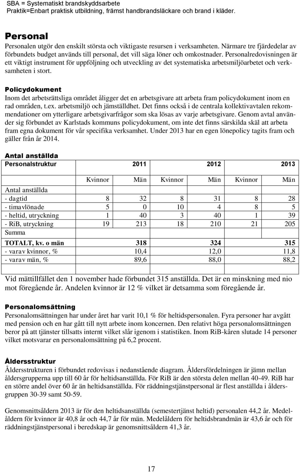 Personalredovisningen är ett viktigt instrument för uppföljning och utveckling av det systematiska arbetsmiljöarbetet och verksamheten i stort.
