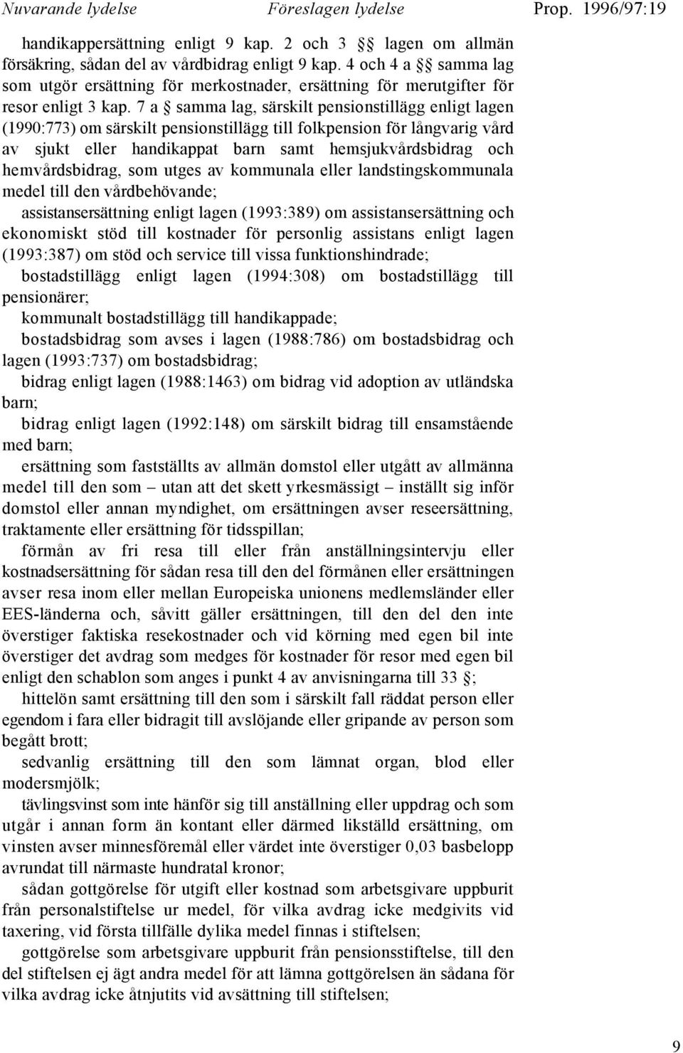 7 a samma lag, särskilt pensionstillägg enligt lagen (1990:773) om särskilt pensionstillägg till folkpension för långvarig vård av sjukt eller handikappat barn samt hemsjukvårdsbidrag och