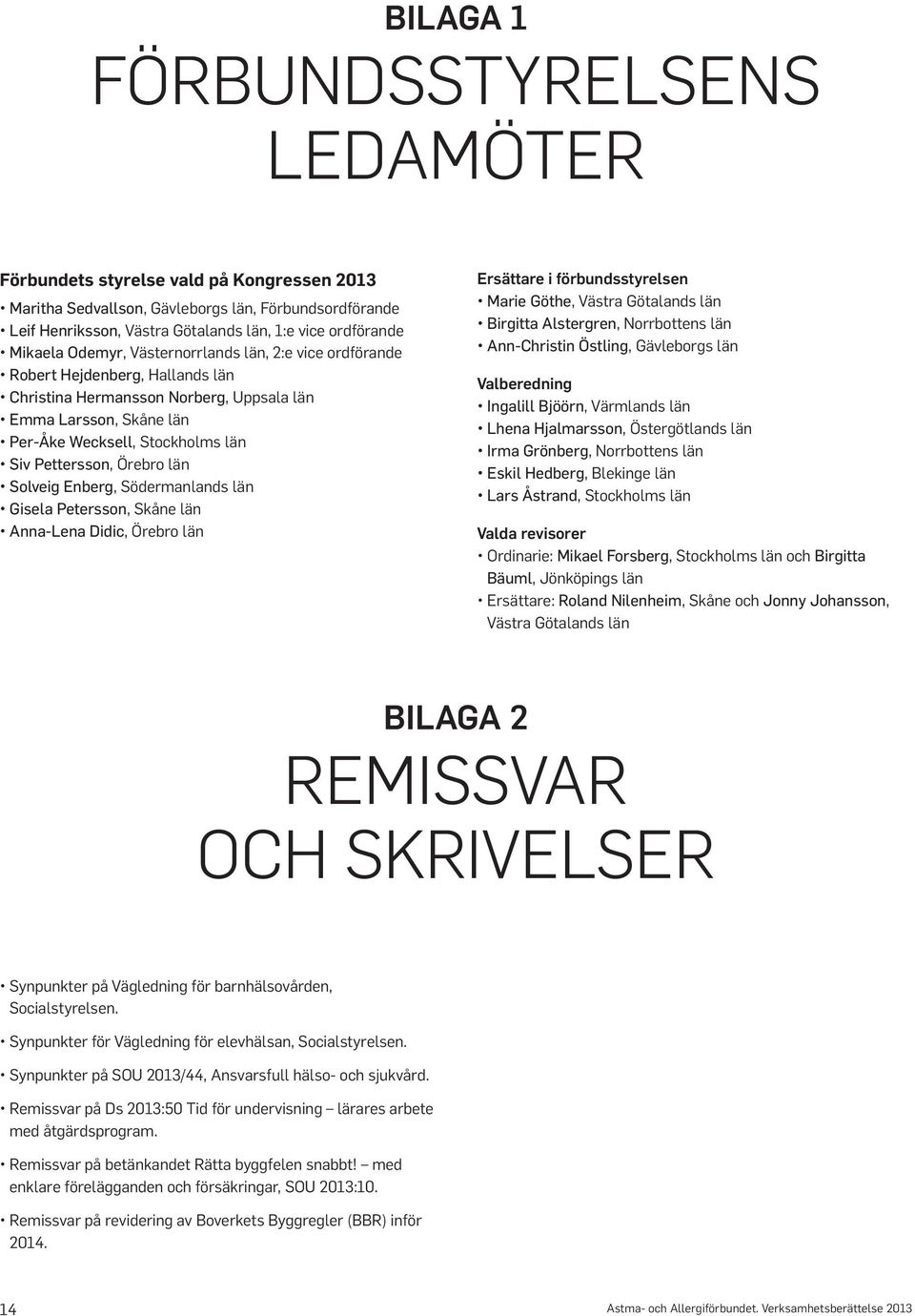 Pettersson, Örebro län Solveig Enberg, Södermanlands län Gisela Petersson, Skåne län Anna-Lena Didic, Örebro län Ersättare i förbundsstyrelsen Marie Göthe, Västra Götalands län Birgitta Alstergren,