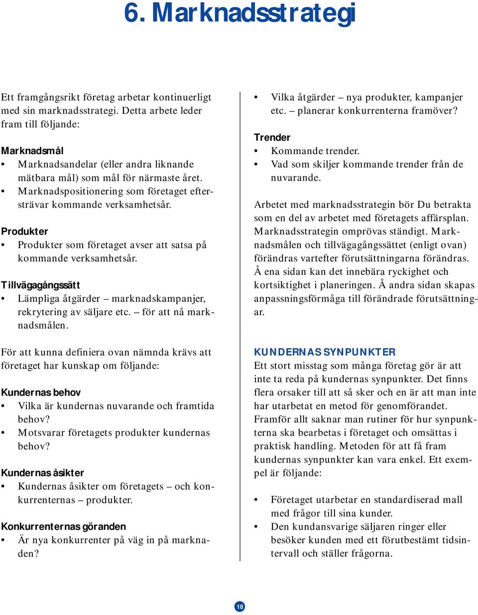 Marknadspositionering som företaget eftersträvar kommande verksamhetsår. Produkter Produkter som företaget avser att satsa på kommande verksamhetsår.