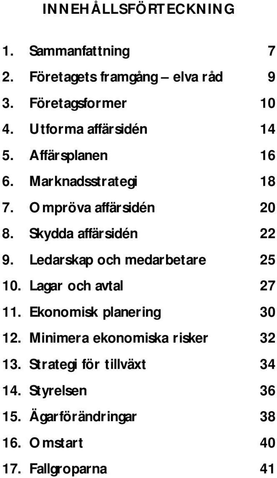 Skydda affärsidén 22 9. Ledarskap och medarbetare 25 10. Lagar och avtal 27 11. Ekonomisk planering 30 12.