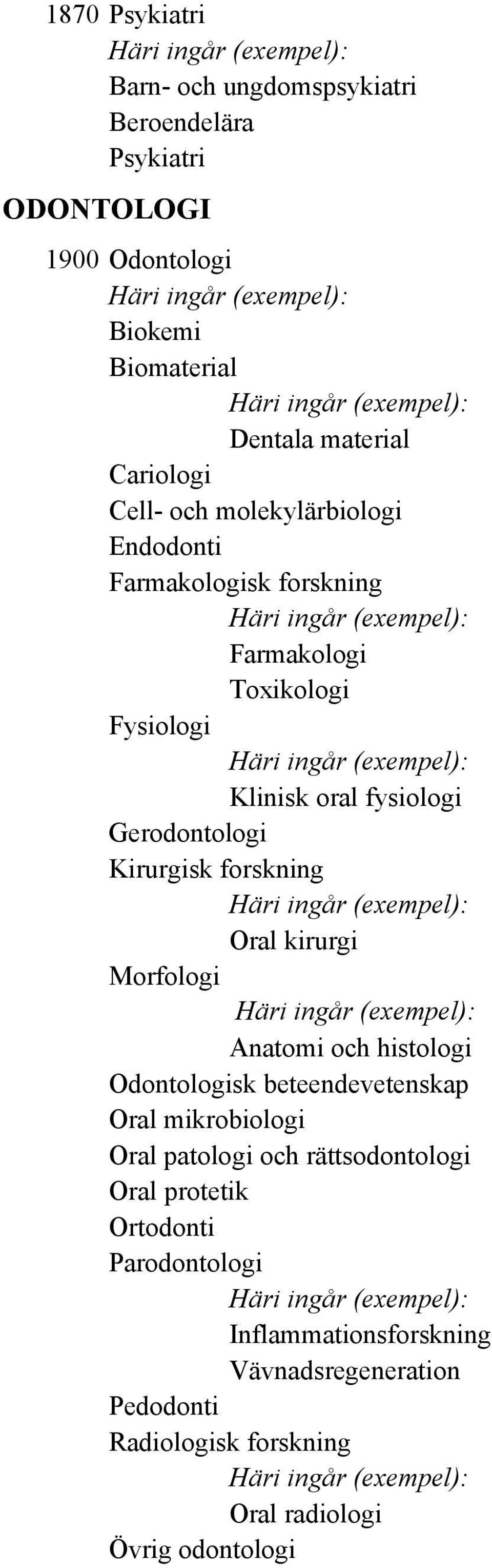 forskning Oral kirurgi Morfologi Anatomi och histologi Odontologisk beteendevetenskap Oral mikrobiologi Oral patologi och rättsodontologi