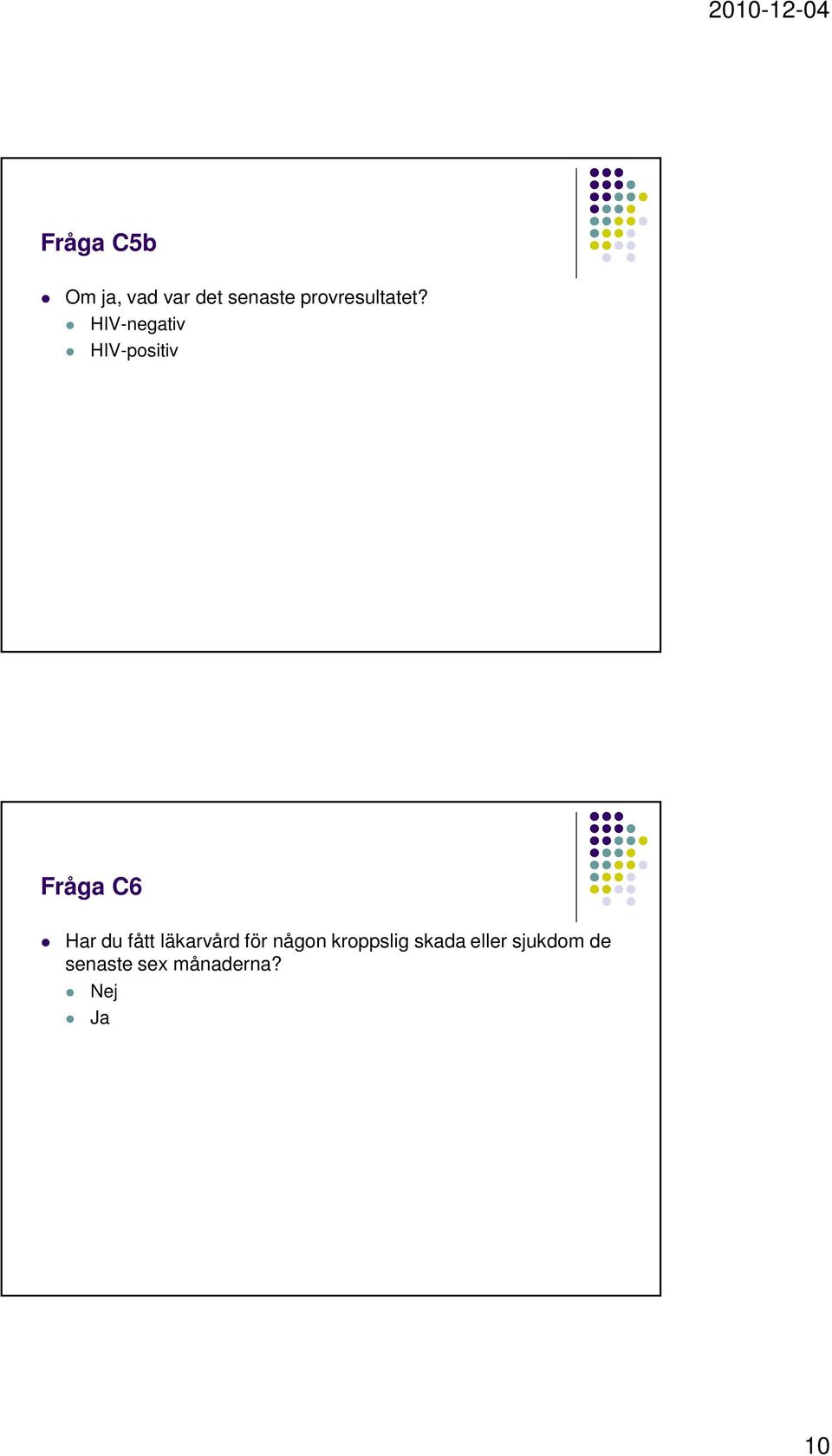 HIV-negativ HIV-positiv Fråga C6 Har du fått