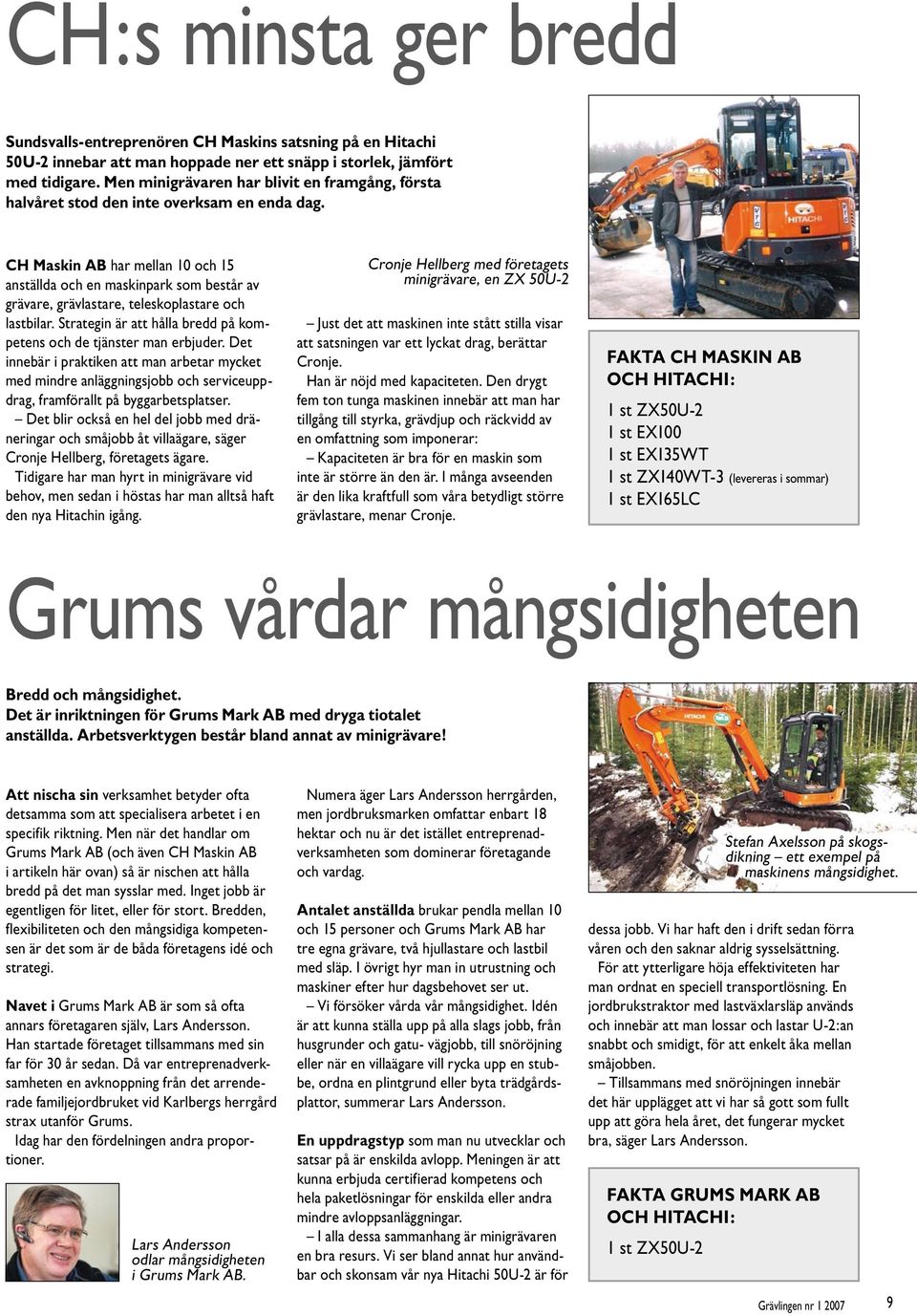 CH Maskin AB har mellan 10 och 15 anställda och en maskinpark som består av grävare, grävlastare, teleskoplastare och lastbilar. Strategin är att hålla bredd på kompetens och de tjänster man erbjuder.
