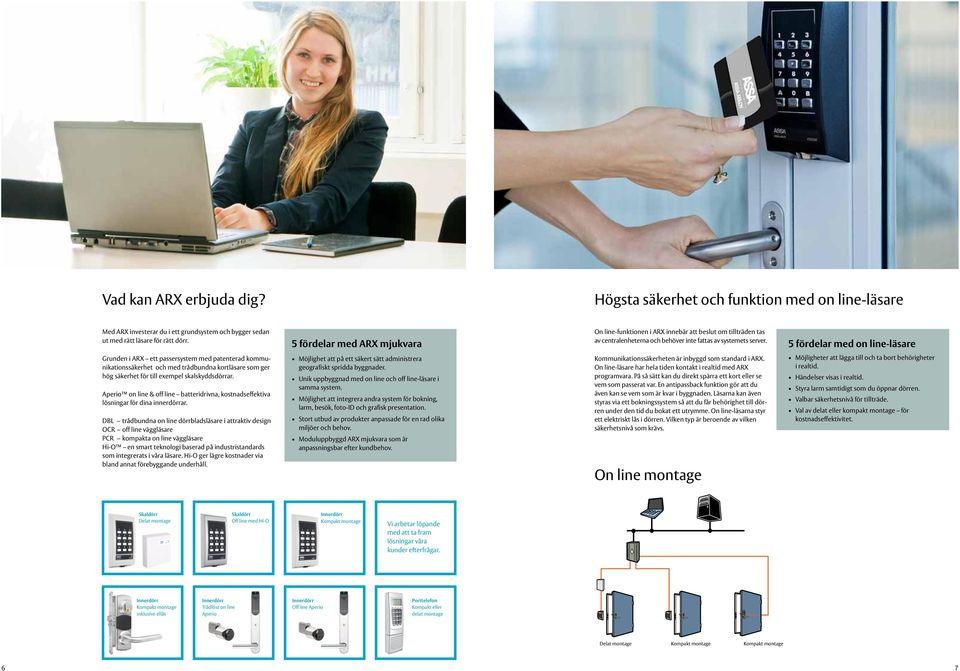 5 fördelar med on line-läsare Grunden i ARX ett passersystem med patenterad kommunikationssäkerhet och med trådbundna kortläsare som ger hög säkerhet för till exempel skalskyddsdörrar.