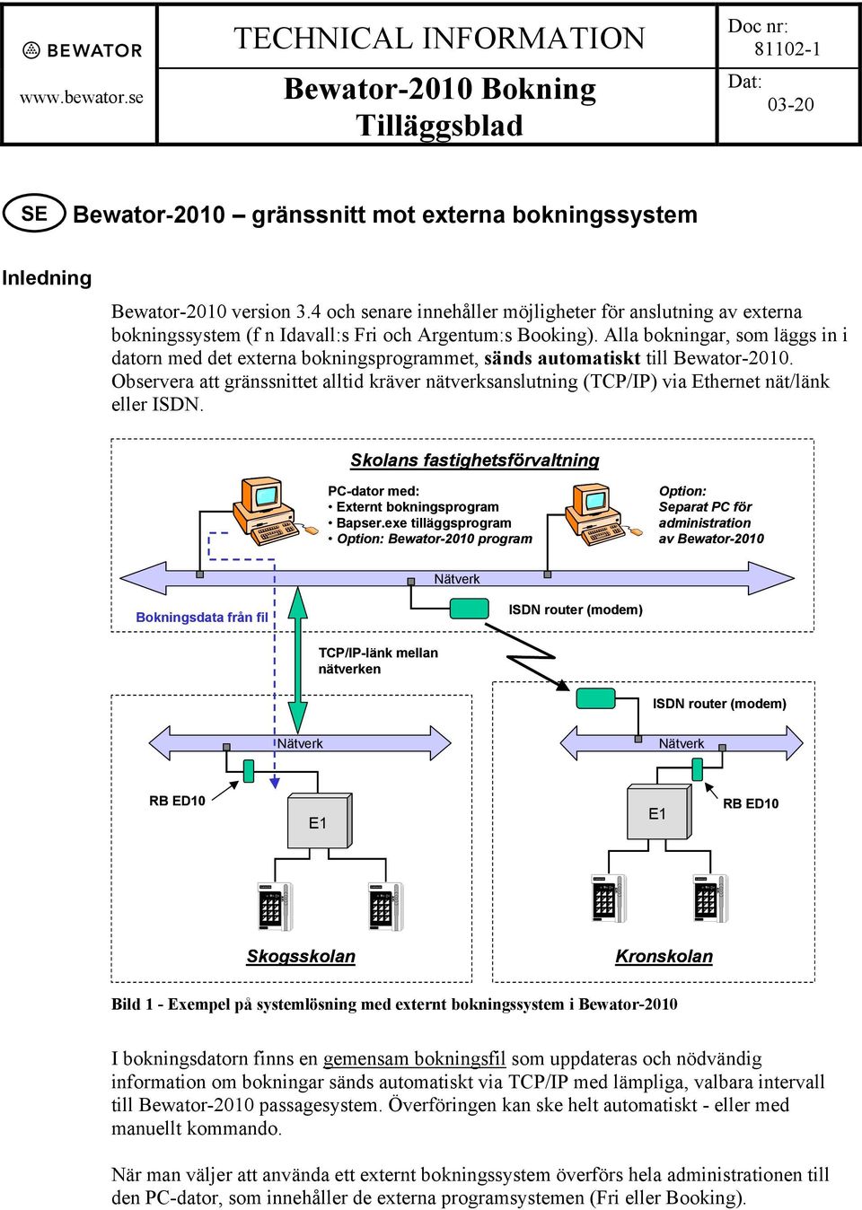 Alla bokningar, som läggs in i datorn med det externa bokningsprogrammet, sänds automatiskt till Bewator-2010.