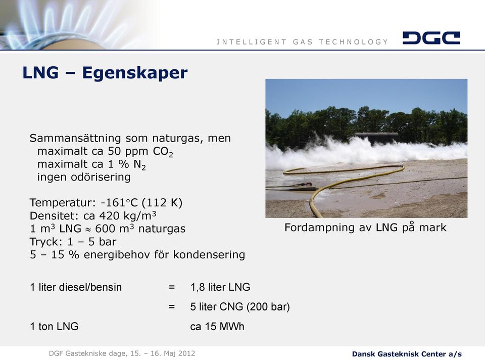 600 m 3 naturgas Tryck: 1 5 bar 5 15 % energibehov för kondensering Fordampning av LNG