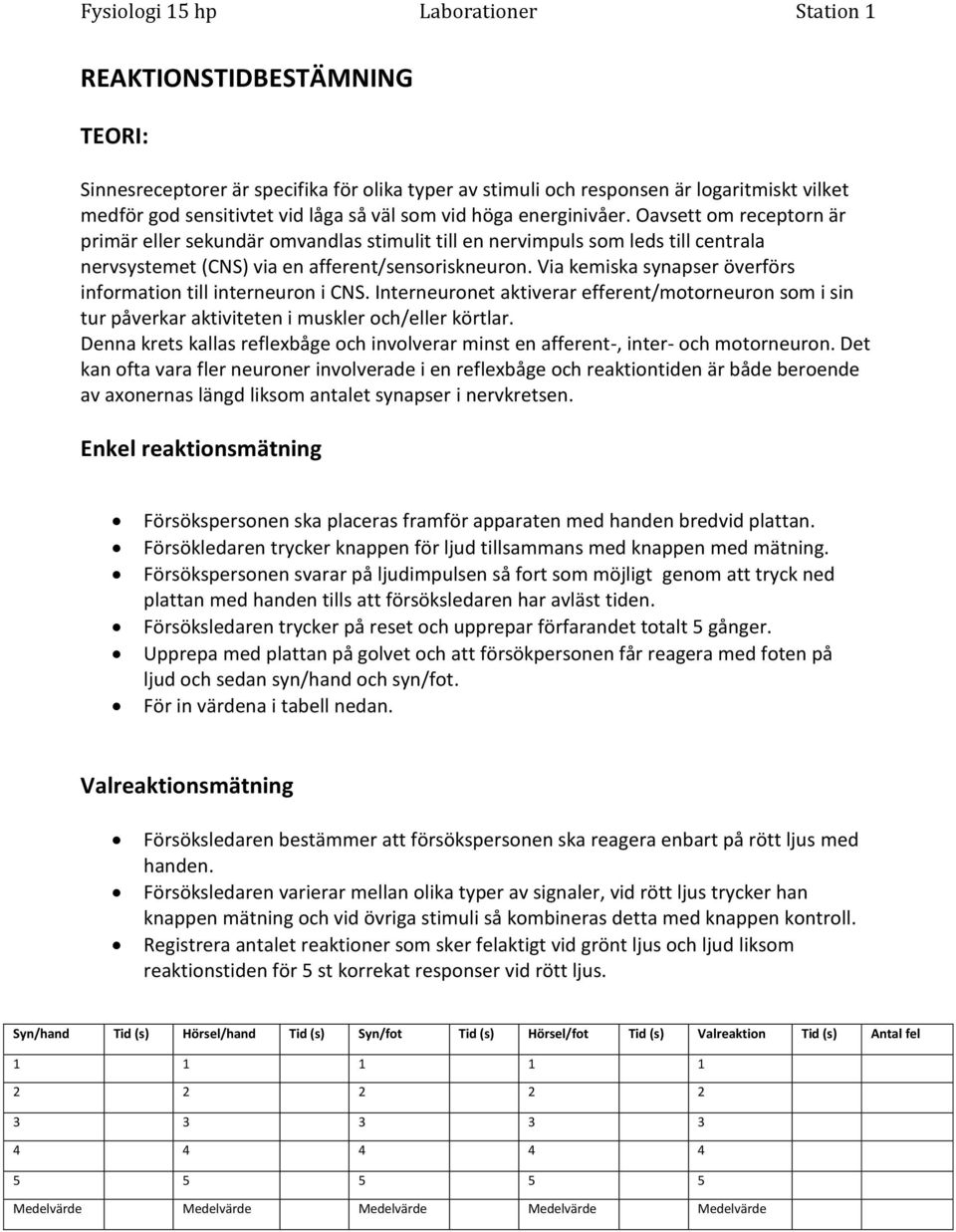 Via kemiska synapser överförs information till interneuron i CNS. Interneuronet aktiverar efferent/motorneuron som i sin tur påverkar aktiviteten i muskler och/eller körtlar.