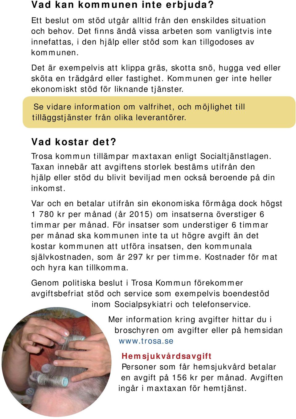 Det är exempelvis att klippa gräs, skotta snö, hugga ved eller sköta en trädgård eller fastighet. Kommunen ger inte heller ekonomiskt stöd för liknande tjänster.