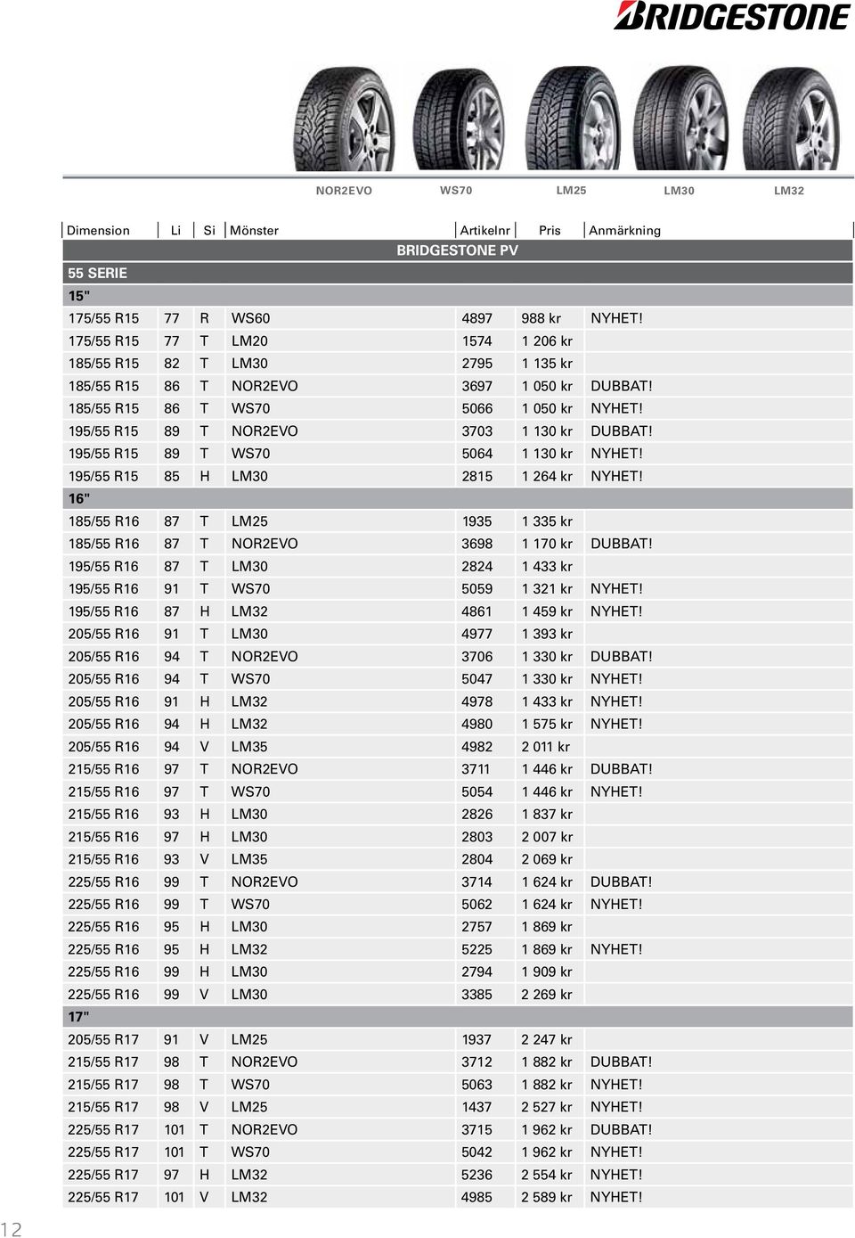 195/55 R15 89 T NOR2EVO 3703 1 130 kr DUBBAT! 195/55 R15 89 T WS70 5064 1 130 kr NYHET! 195/55 R15 85 H LM30 2815 1 264 kr NYHET!