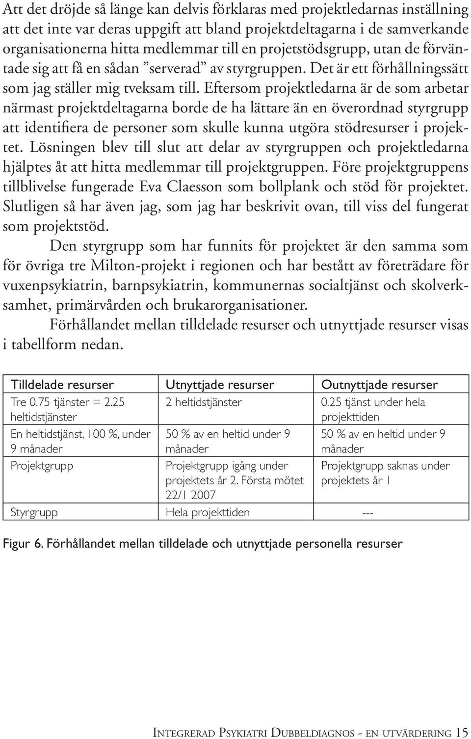 Eftersom projektledarna är de som arbetar närmast projektdeltagarna borde de ha lättare än en överordnad styrgrupp att identifiera de personer som skulle kunna utgöra stödresurser i projektet.