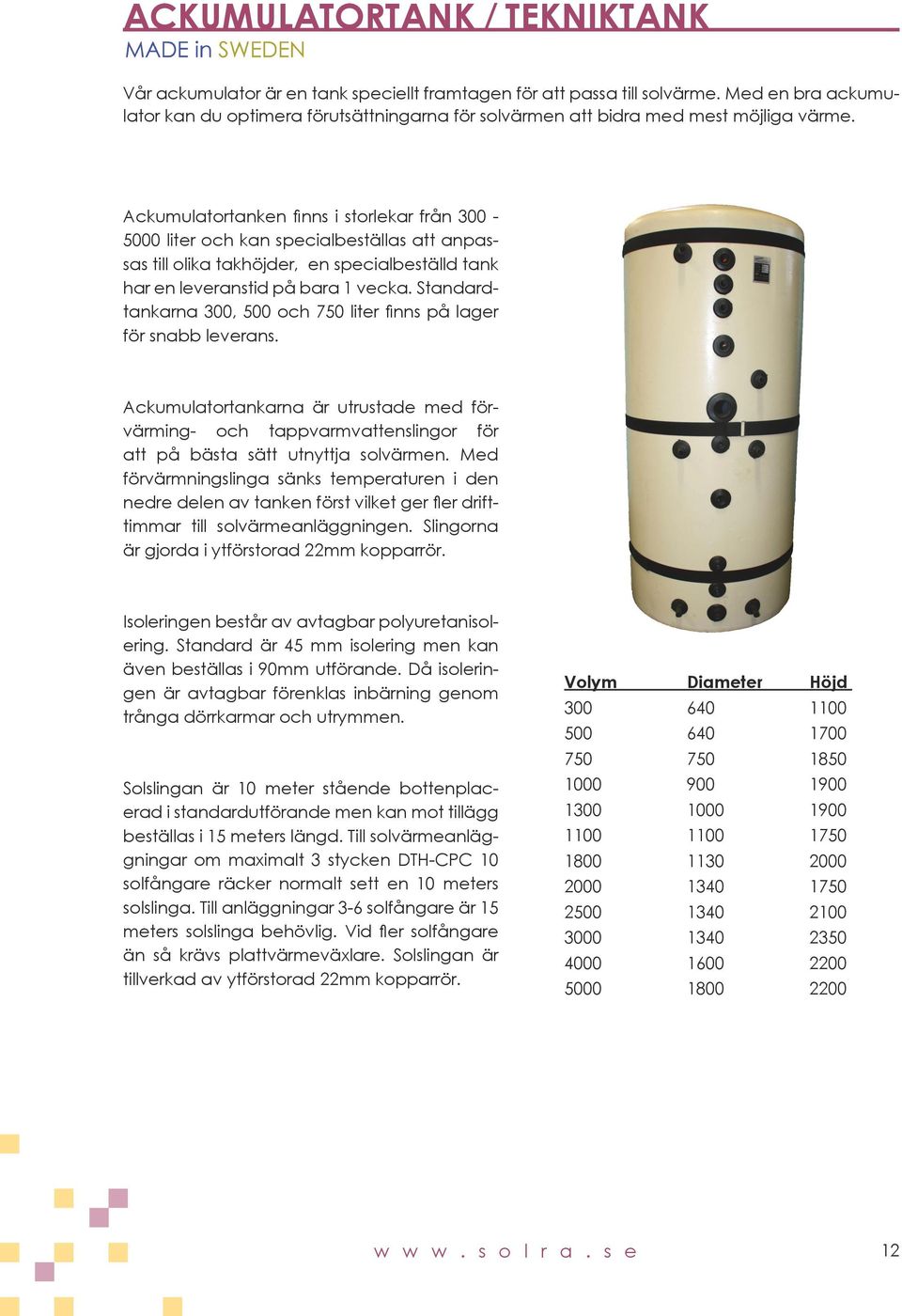 Ackumulatortanken finns i storlekar från 300-5000 liter och kan specialbeställas att anpassas till olika takhöjder, en specialbeställd tank har en leveranstid på bara 1 vecka.