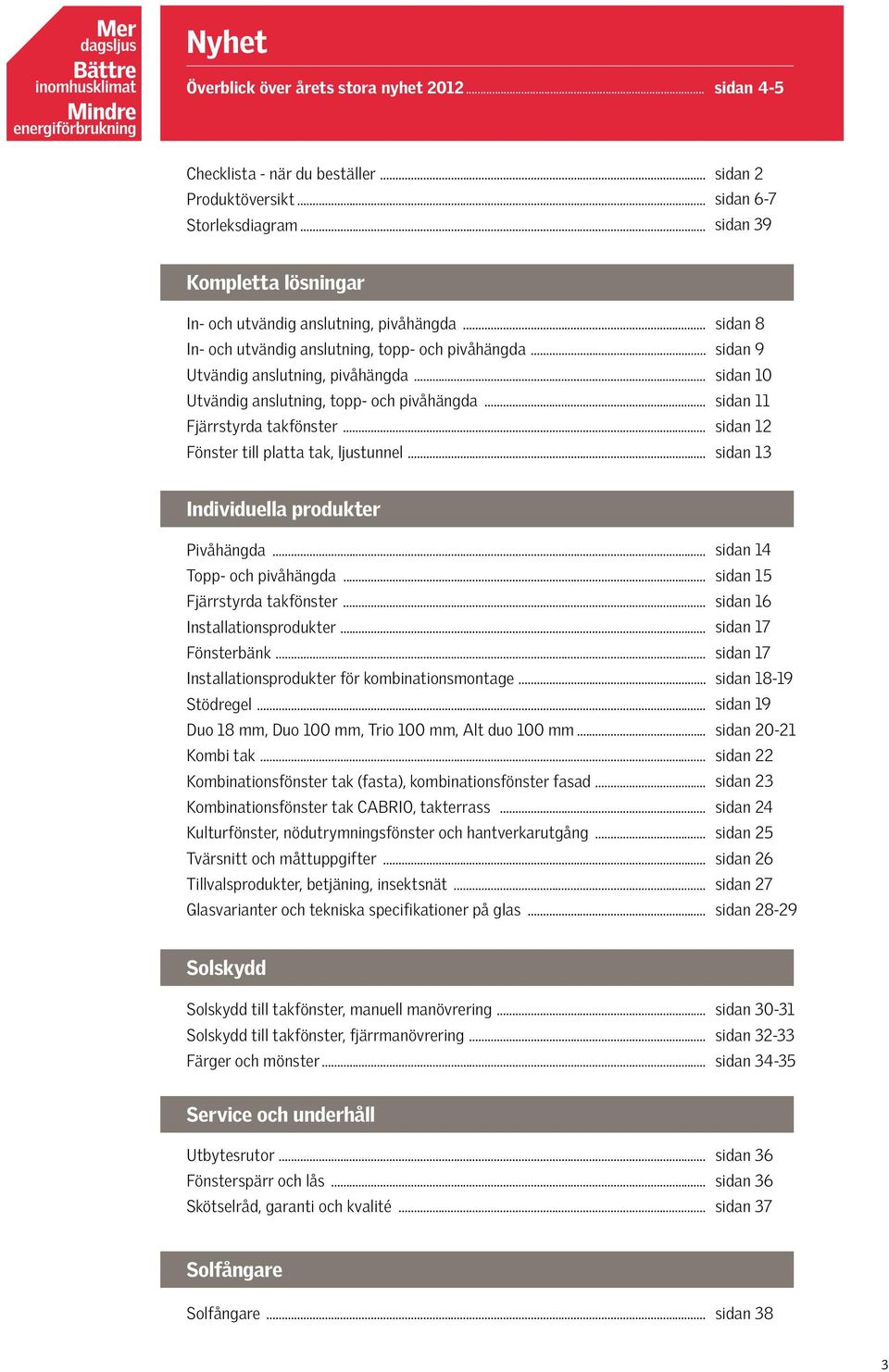 .. Utvändig anslutning, topp- och pivåhängda... Fjärrstyrda takfönster... Fönster till platta tak, ljustunnel... sidan 8 sidan 9 sidan 10 sidan 11 sidan 12 sidan 13 Individuella produkter Pivåhängda.