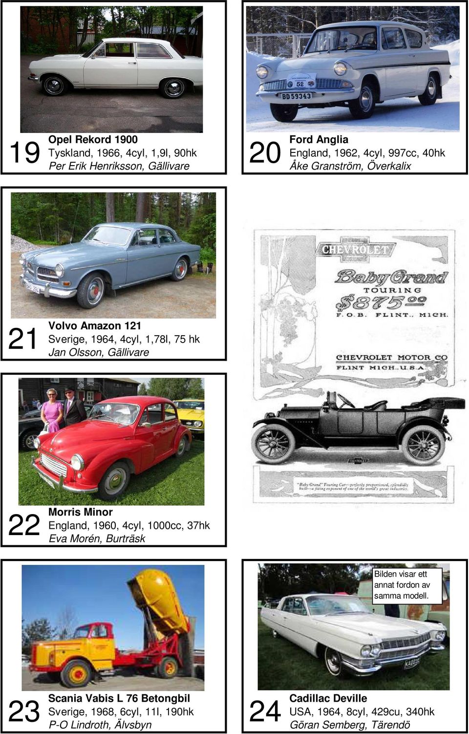 Gällivare 22 Morris Minor England, 1960, 4cyl, 1000cc, 37hk Eva Morén, Burträsk 23 Scania Vabis L 76 Betongbil