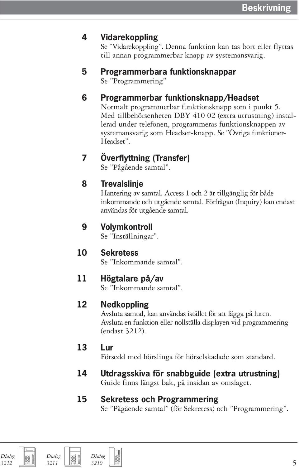 Med tillbehörsenheten DBY 410 02 (extra utrustning) installerad under telefonen, programmeras funktionsknappen av systemansvarig som Headset-knapp. Se Övriga funktioner- Headset.