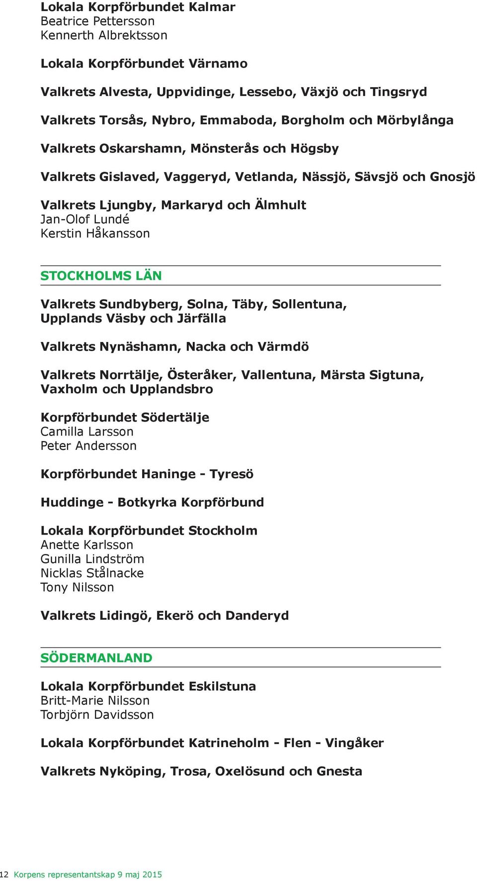 STOCKHOLMS LÄN Valkrets Sundbyberg, Solna, Täby, Sollentuna, Upplands Väsby och Järfälla Valkrets Nynäshamn, Nacka och Värmdö Valkrets Norrtälje, Österåker, Vallentuna, Märsta Sigtuna, Vaxholm och