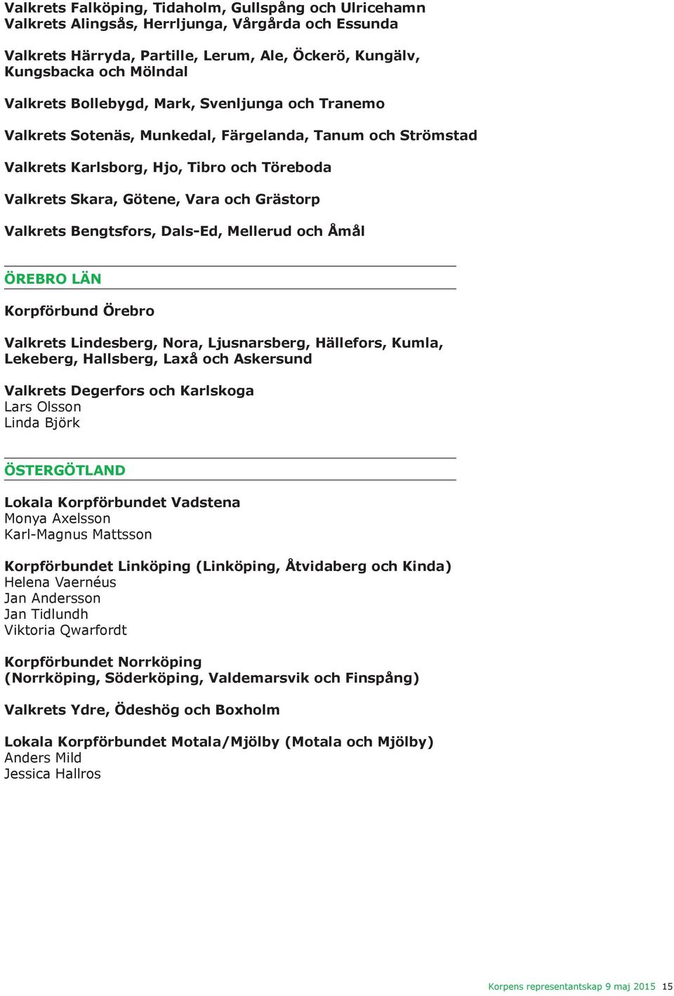 Bengtsfors, Dals-Ed, Mellerud och Åmål ÖREBRO LÄN Korpförbund Örebro Valkrets Lindesberg, Nora, Ljusnarsberg, Hällefors, Kumla, Lekeberg, Hallsberg, Laxå och Askersund Valkrets Degerfors och