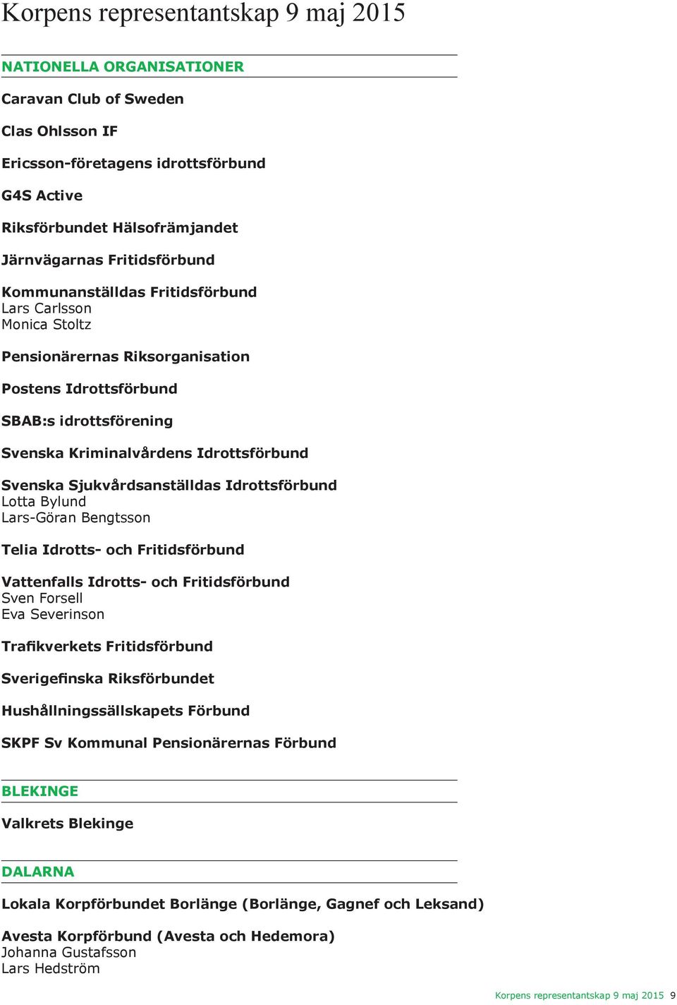 Sjukvårdsanställdas Idrottsförbund Lotta Bylund Lars-Göran Bengtsson Telia Idrotts- och Fritidsförbund Vattenfalls Idrotts- och Fritidsförbund Sven Forsell Eva Severinson Trafikverkets Fritidsförbund