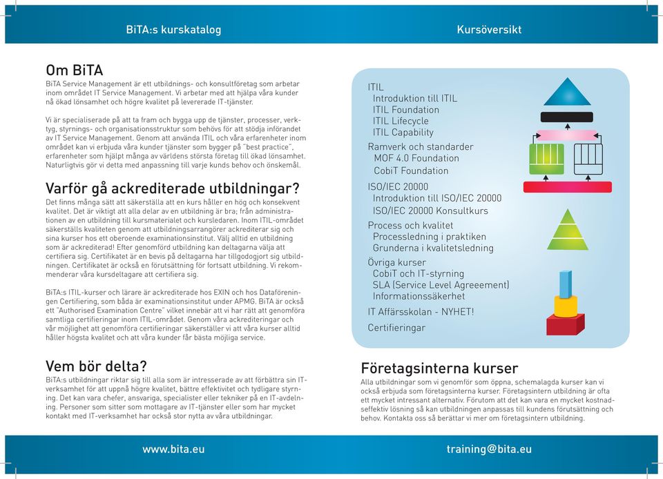 Vi är specialiserade på att ta fram och bygga upp de tjänster, processer, verktyg, styrnings- och organisationsstruktur som behövs för att stödja införandet av IT Service Management.