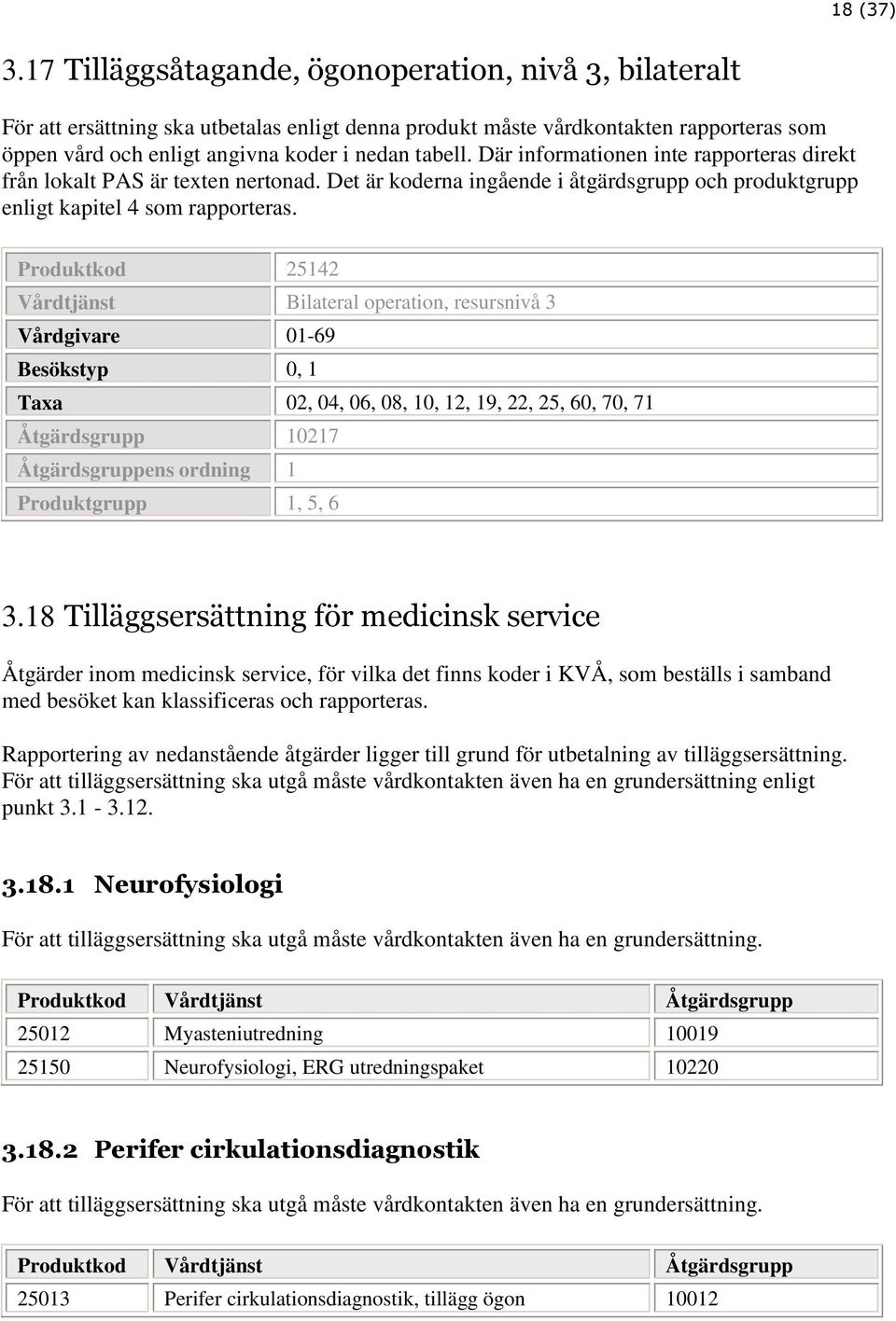 Produktkod 25142 Bilateral operation, resursnivå 3 Besökstyp 0, 1 Åtgärdsgrupp 10217 Åtgärdsgruppens ordning 1 Produktgrupp 1, 5, 6 3.