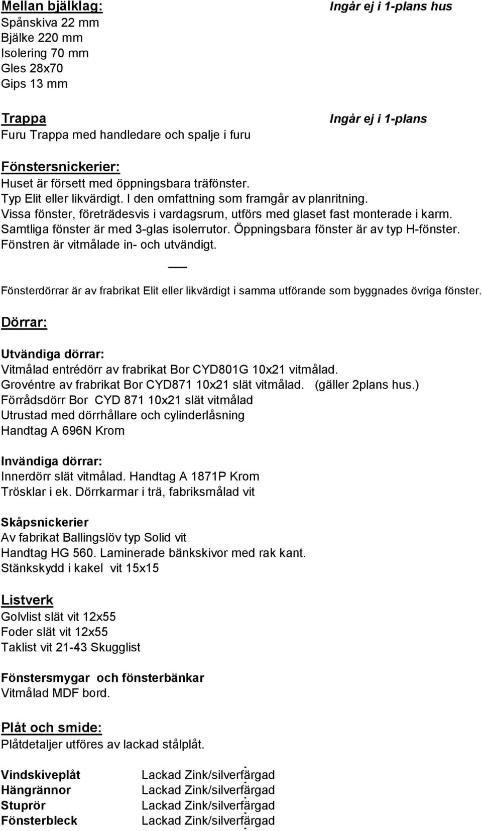 Samtliga fönster är med 3-glas isolerrutor. Öppningsbara fönster är av typ H-fönster. Fönstren är vitmålade in- och utvändigt.