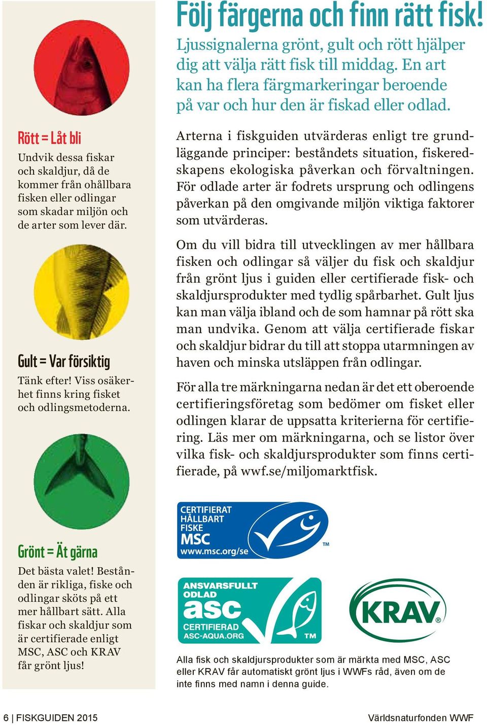 Rött = Låt bli Undvik dessa fiskar och skaldjur, då de kommer från ohållbara fisken eller odlingar som skadar miljön och de arter som lever där.