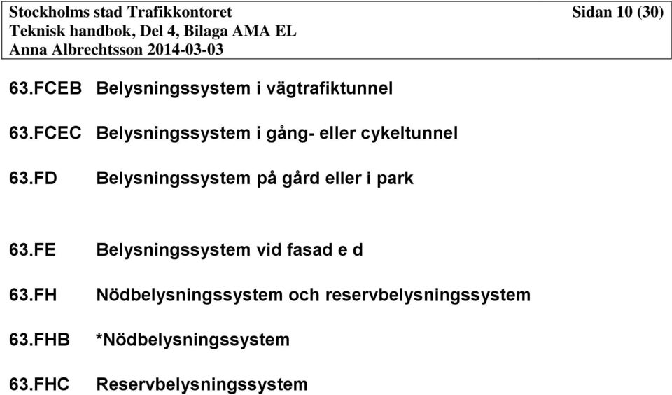 FD Belysningssystem på gård eller i park 63.FE 63.FH 63.FHB 63.
