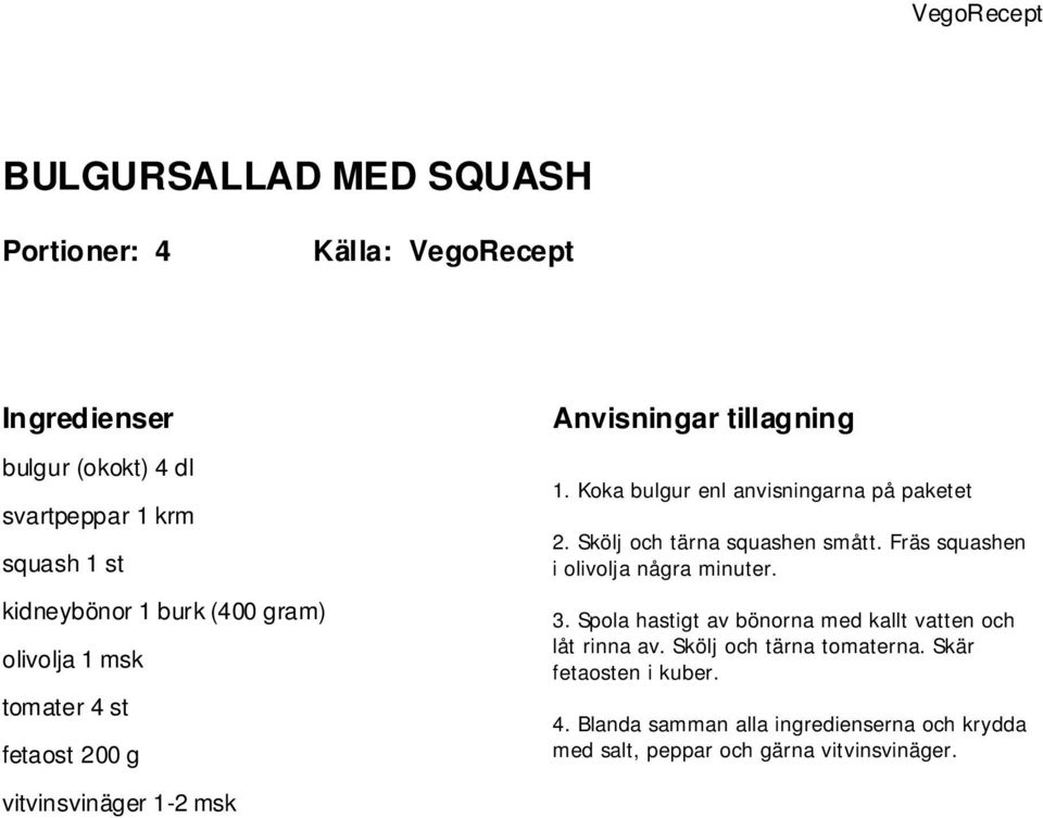 Fräs squashen i olivolja några minuter. 3. Spola hastigt av bönorna med kallt vatten och låt rinna av.