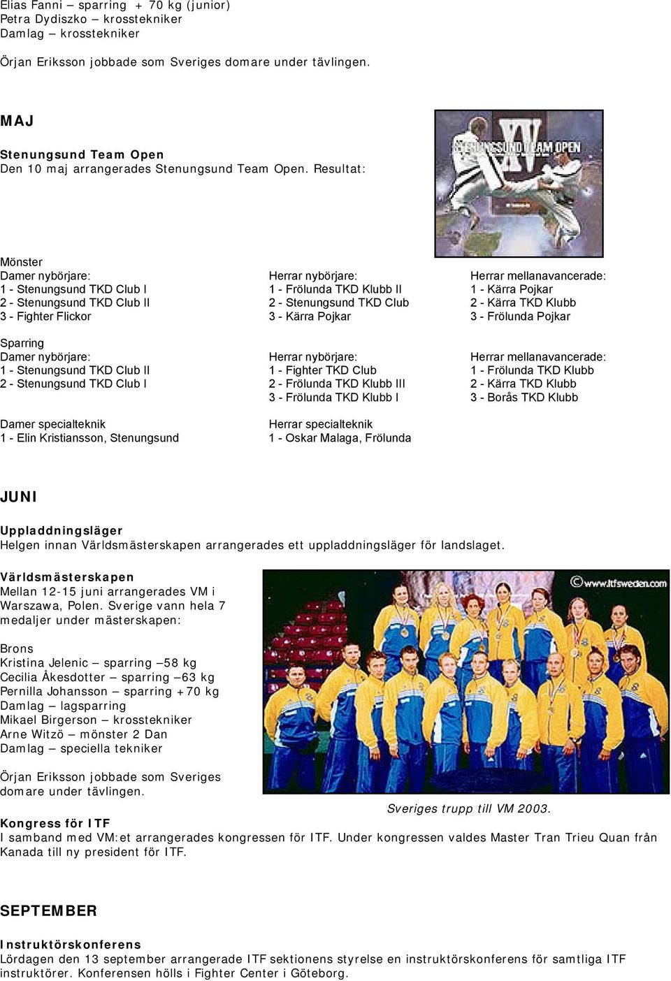 Resultat: Mönster Damer nybörjare: Herrar nybörjare: Herrar mellanavancerade: 1 - Stenungsund TKD Club I 1 - Frölunda TKD Klubb II 1 - Kärra Pojkar 2 - Stenungsund TKD Club II 2 - Stenungsund TKD