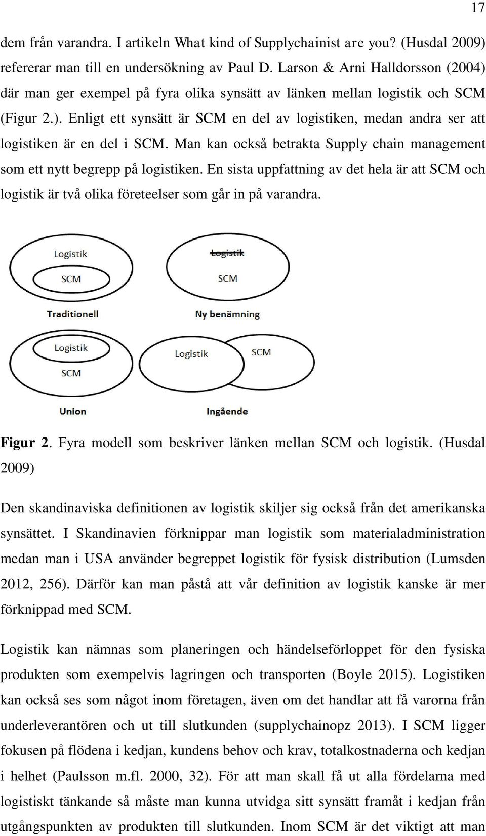 Man kan också betrakta Supply chain management som ett nytt begrepp på logistiken. En sista uppfattning av det hela är att SCM och logistik är två olika företeelser som går in på varandra. Figur 2.