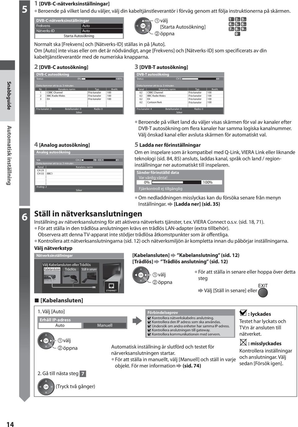 Om [Auto] inte visas eller om det är nödvändigt, ange [Frekvens] och [Nätverks-ID] som specificerats av din kabeltjänstleverantör med de numeriska knapparna.