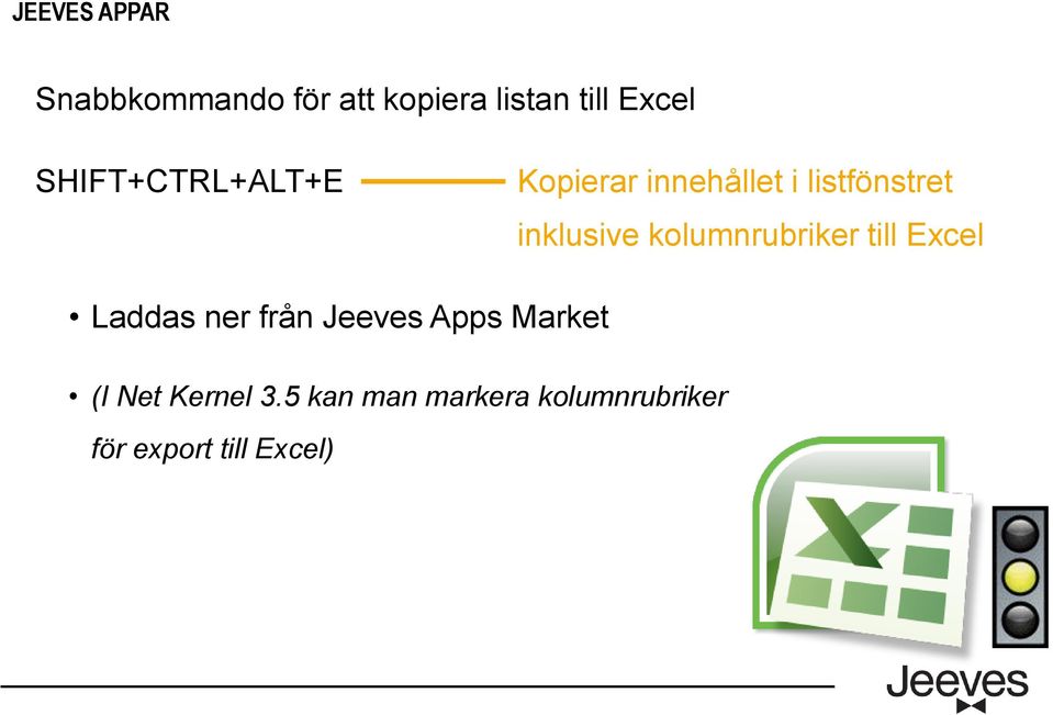 kolumnrubriker till Excel Laddas ner från Jeeves Apps Market (I