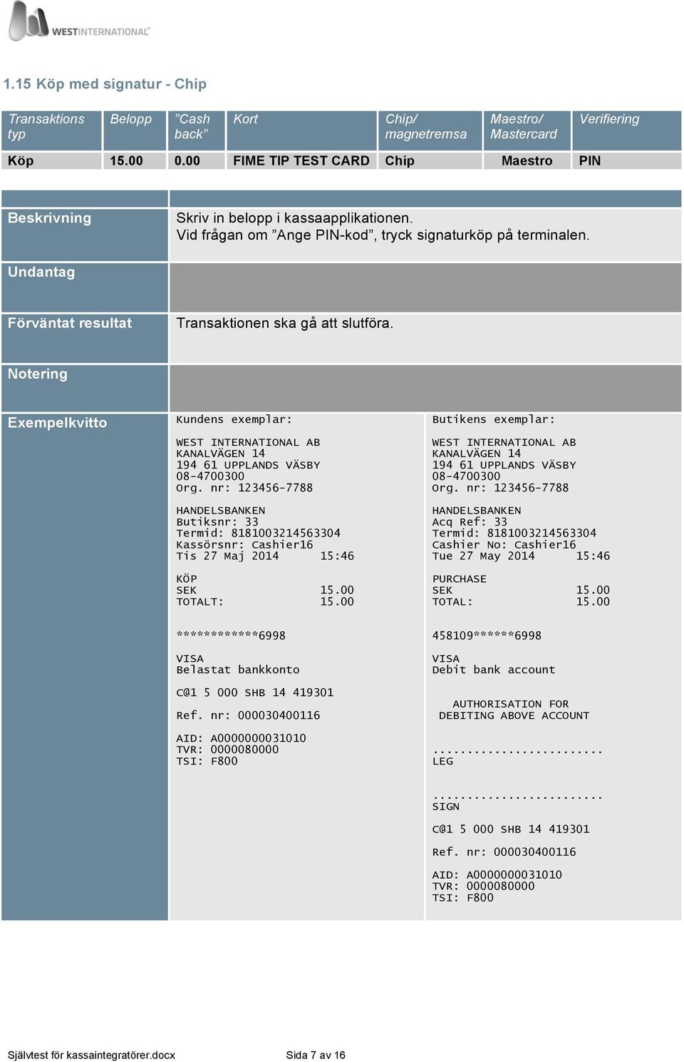 00 Tue 27 May 2014 15:46 PURCHASE SEK 15.00 TOTAL: 15.00 ************6998 Belastat bankkonto C@1 5 000 SHB 14 419301 Ref.