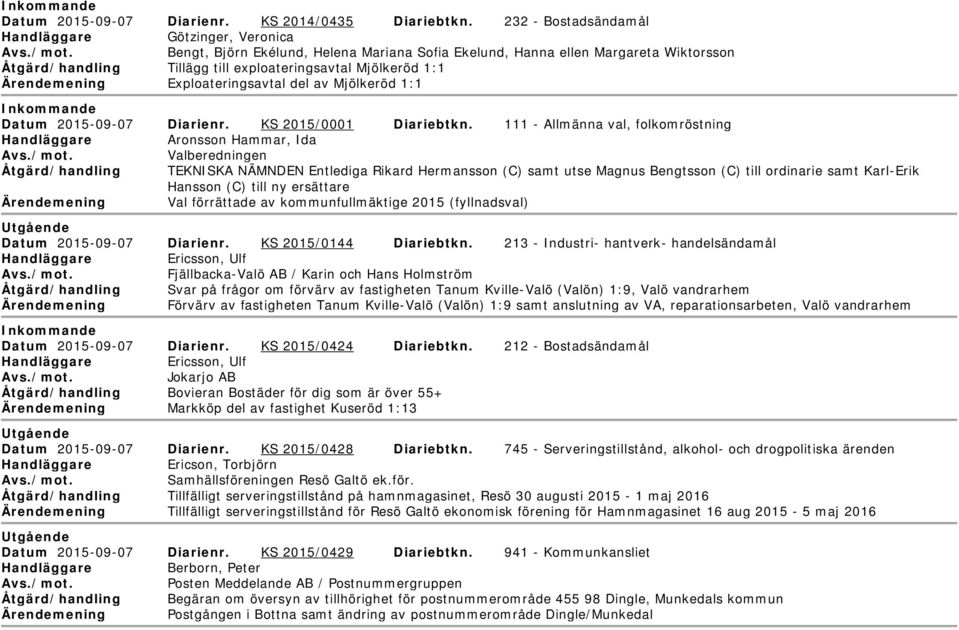 Ärendemening Exploateringsavtal del av Mjölkeröd 1:1 nkommande Datum 2015-09-07 Diarienr. KS 2015/0001 Diariebtkn.