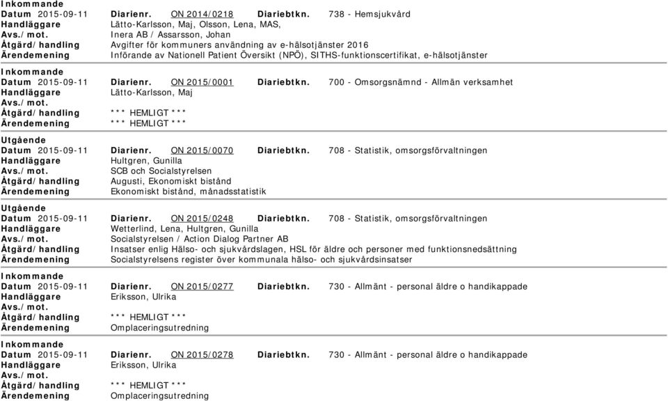 Patient versikt (NP), STHS-funktionscertifikat, e-hälsotjänster nkommande Datum 2015-09-11 Diarienr. ON 2015/0001 Lätto-Karlsson, Maj Diariebtkn.