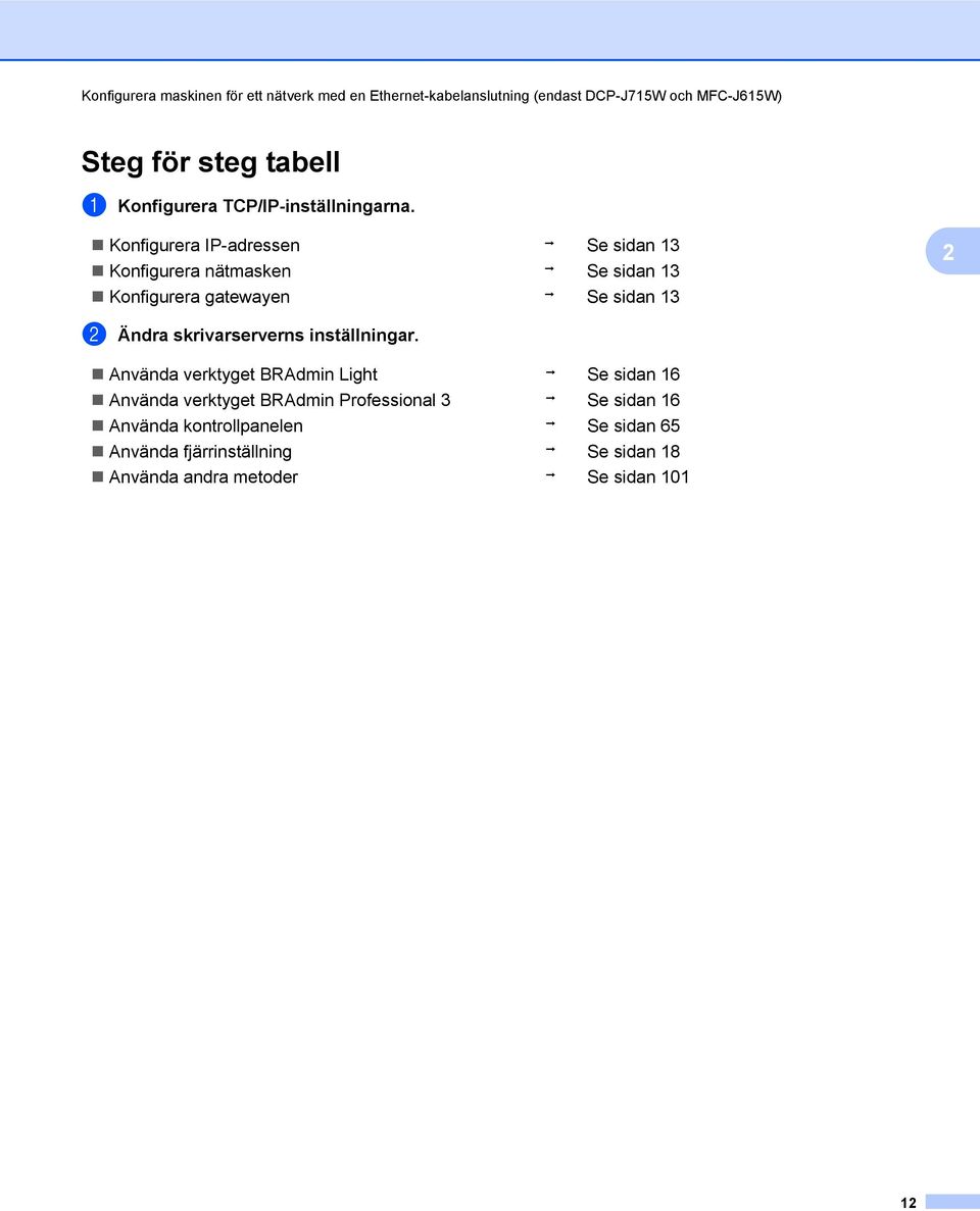 Konfigurera IP-adressen i Se sidan 13 Konfigurera nätmasken i Se sidan 13 Konfigurera gatewayen i Se sidan 13 2 b Ändra