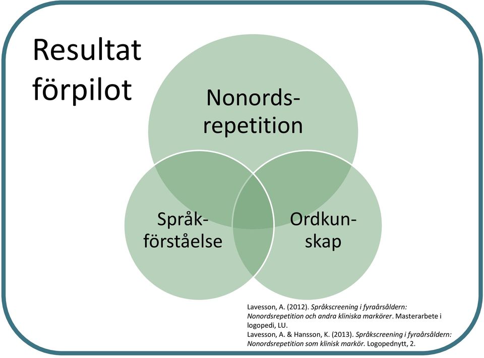 Språkscreening i fyraårsåldern: Nonordsrepetition och andra kliniska markörer.