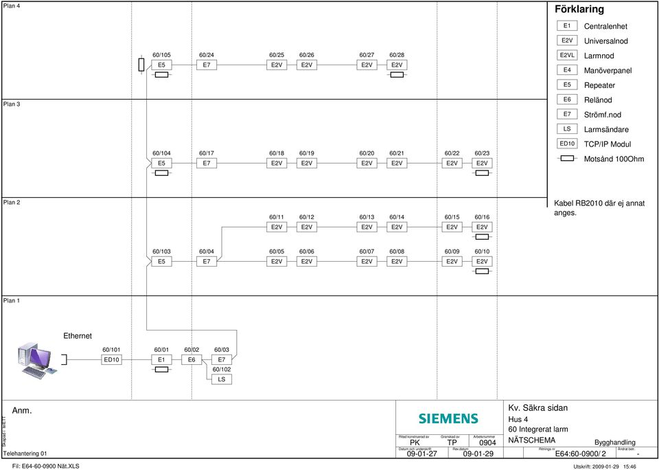 nod LS Larmsändare 60/104 E5 60/17 60/18 60/19 60/20 60/21 60/22 60/23 ED10 TCP/IP Modul Motsånd 100Ohm Plan 2 60/11 60/12 60/13 60/14