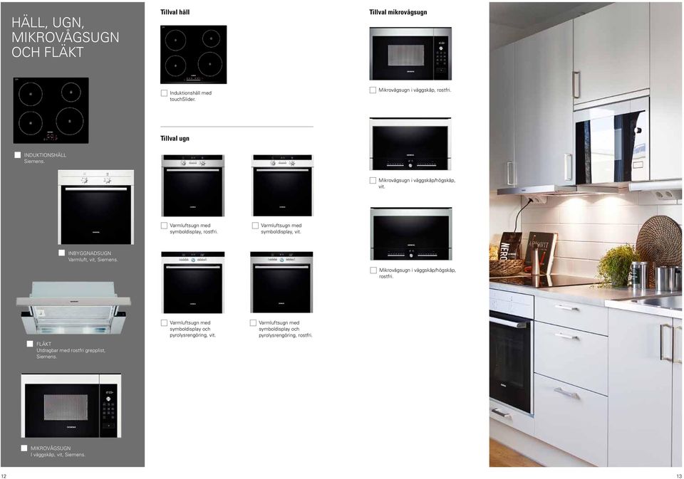 Varmluftsugn med symboldisplay, vit. INBYGGNADSUGN Varmluft, vit, Siemens. Mikrovågsugn i väggskåp/högskåp, rostfri.