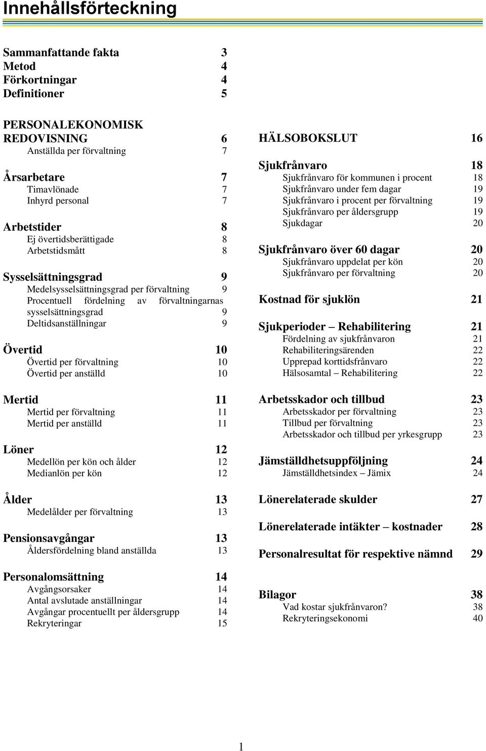 Deltidsanställningar 9 Övertid 10 Övertid per förvaltning 10 Övertid per anställd 10 Mertid 11 Mertid per förvaltning 11 Mertid per anställd 11 Löner 12 Medellön per kön och ålder 12 Medianlön per