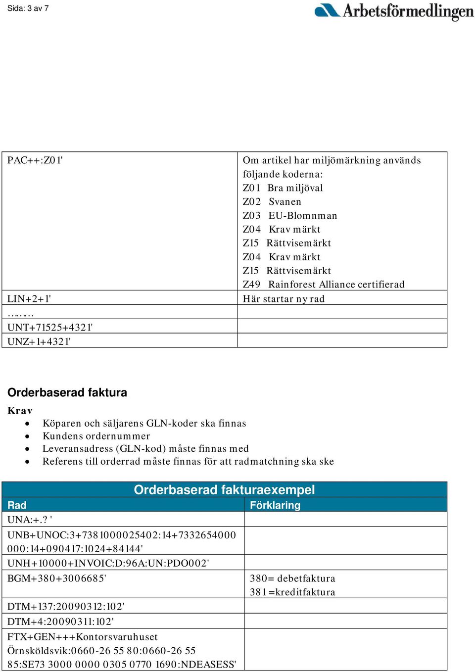 orderrad måste finnas för att radmatchning ska ske Orderbaserad fakturaexempel Rad UNA:+.