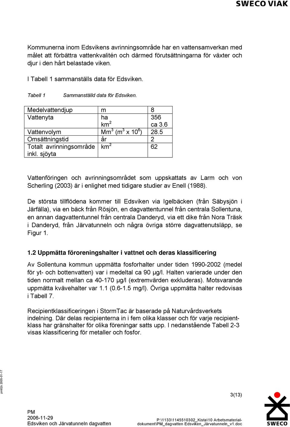 5 Omsättningstid år 2 Totalt avrinningsområde km 2 62 inkl.