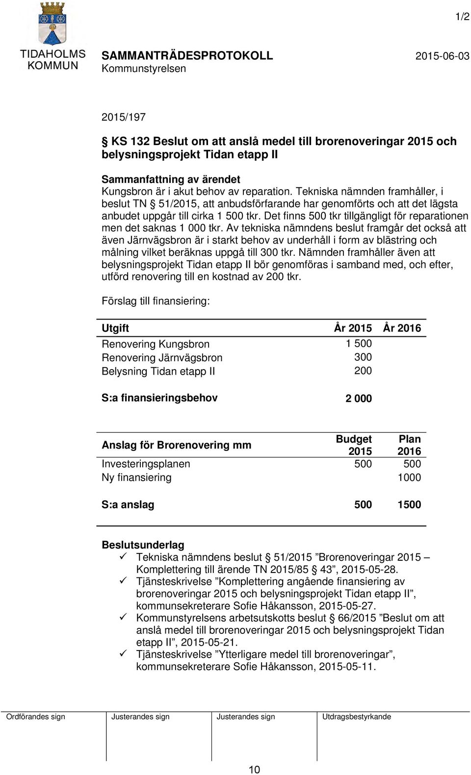 Det finns 500 tkr tillgängligt för reparationen men det saknas 1 000 tkr.