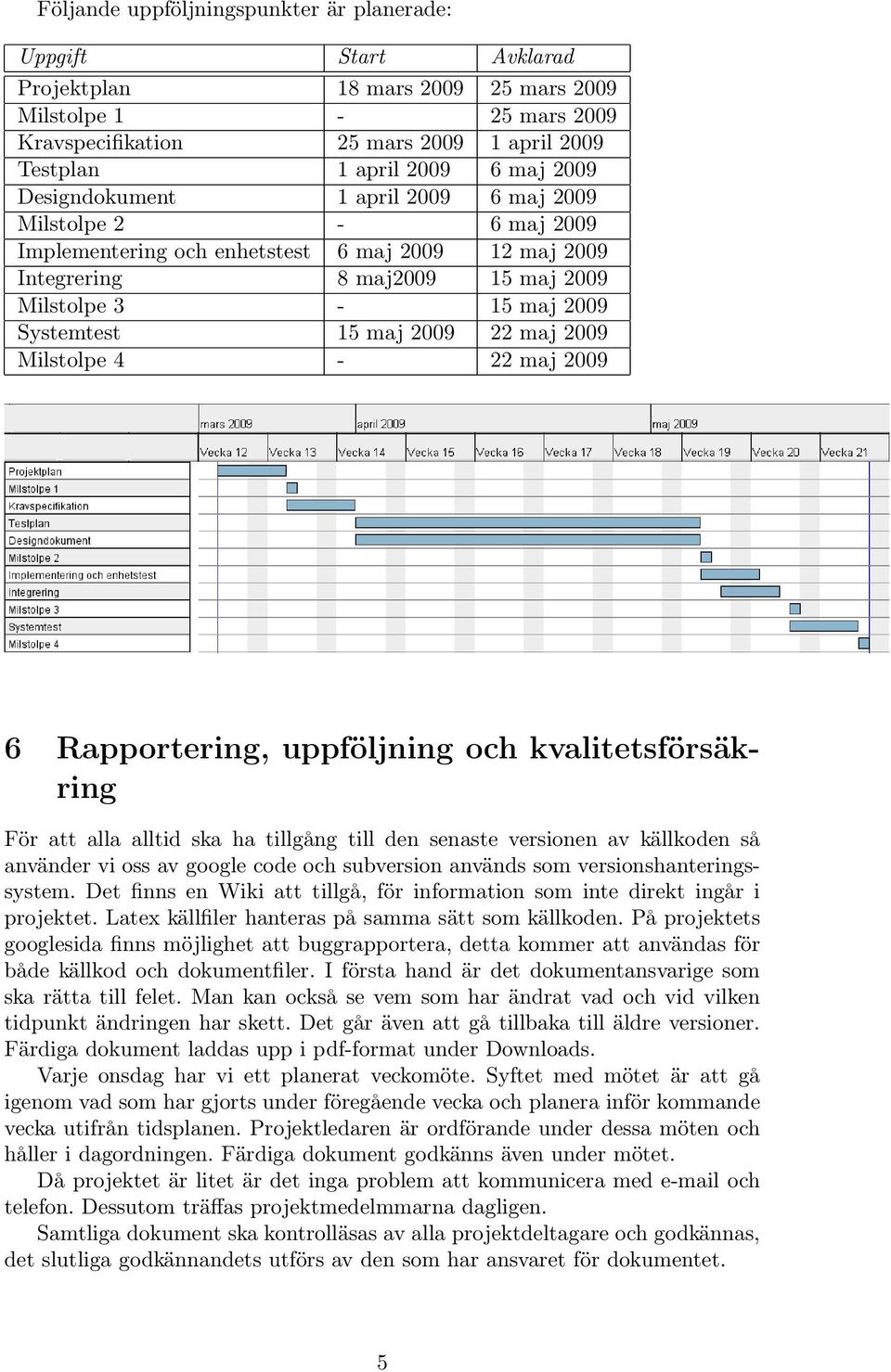 2009 22 maj 2009 Milstolpe 4-22 maj 2009 6 Rapportering, uppföljning och kvalitetsförsäkring För att alla alltid ska ha tillgång till den senaste versionen av källkoden så använder vi oss av google