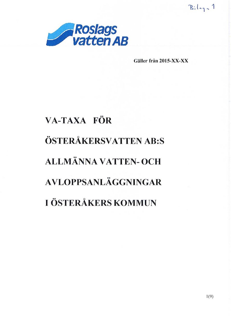 ÖSTERÅKERSVATTEN AB:S ALLMÄNNA VATTEN-
