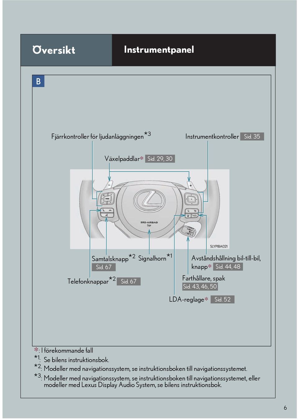 5 : I förekommande fall * : Se bilens instruktionsbok. * : Modeller med navigationssystem, se instruktionsboken till navigationssystemet.