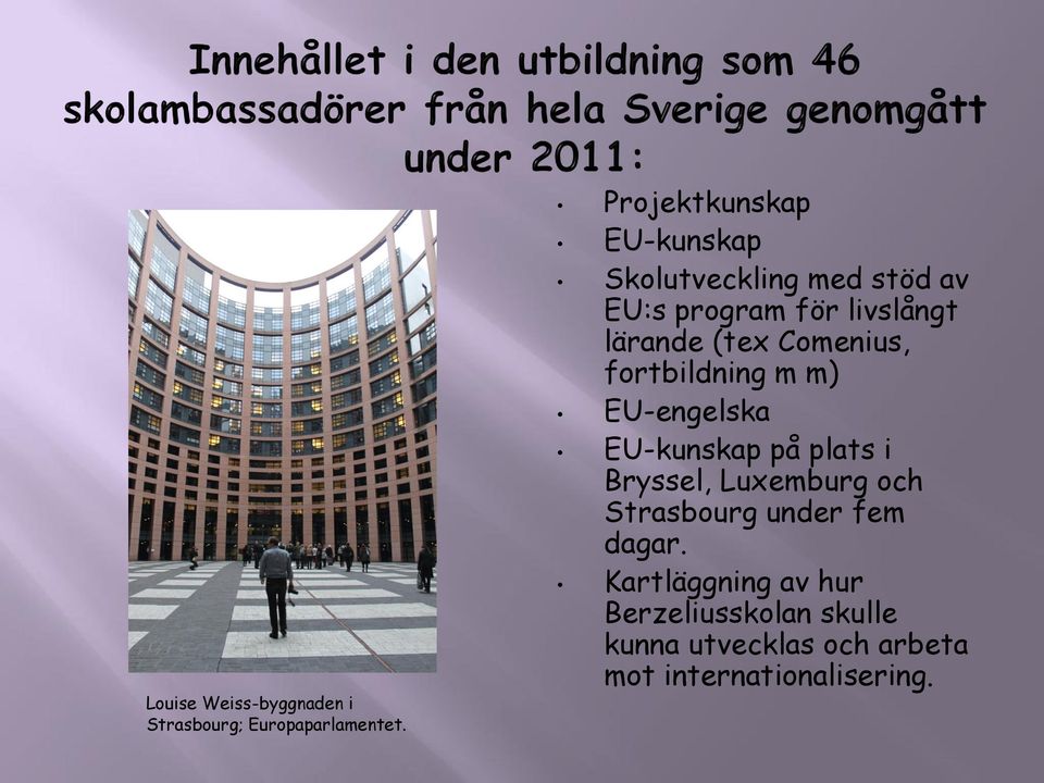 (tex Comenius, fortbildning m m) EU-engelska EU-kunskap på plats i Bryssel, Luxemburg och