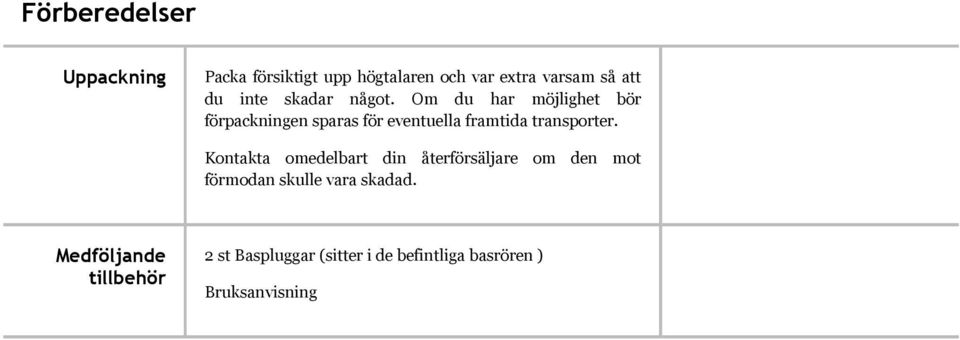 Om du har möjlighet bör förpackningen sparas för eventuella framtida transporter.