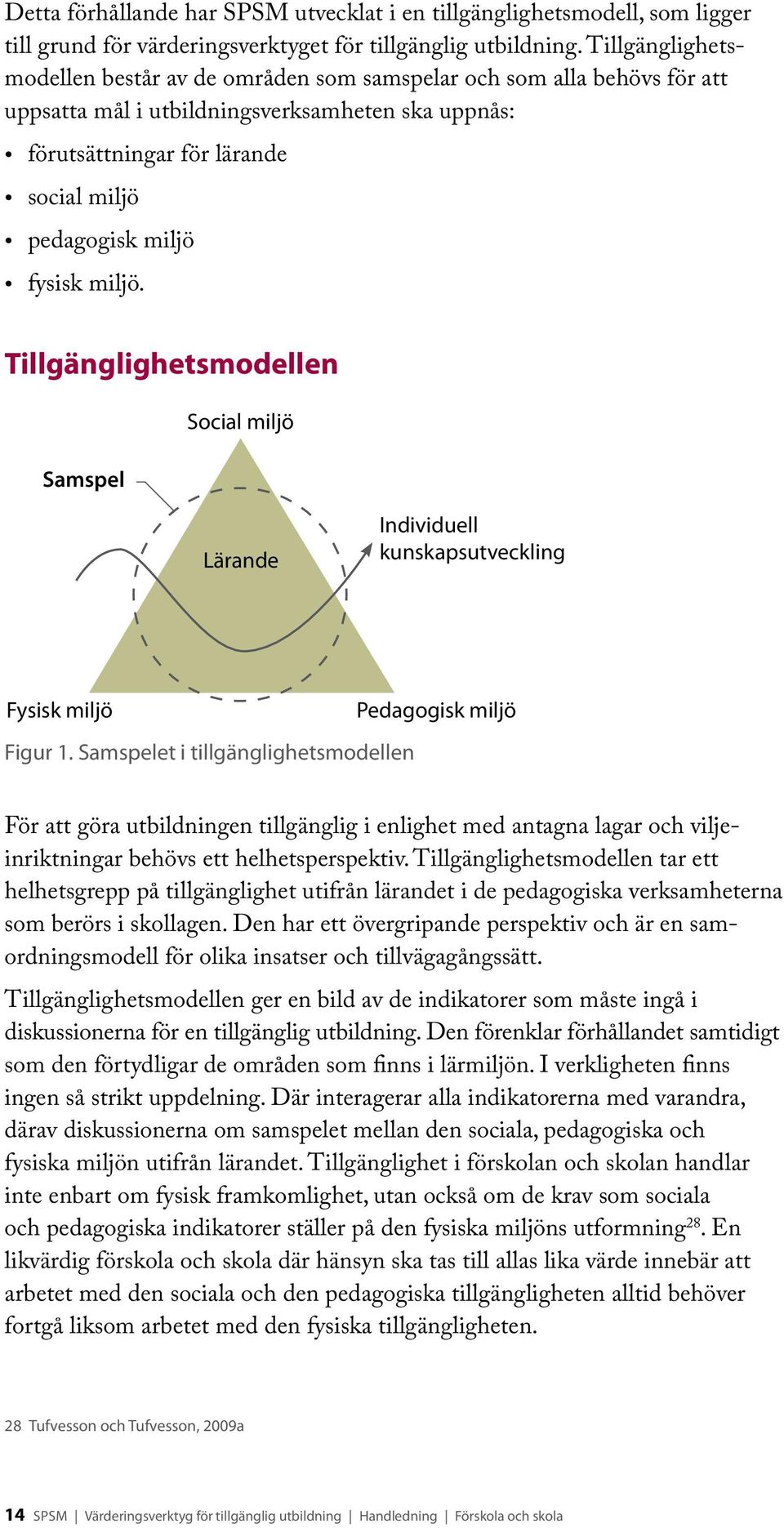 fysisk miljö. Tillgänglighetsmodellen Samspel Social miljö Lärande Individuell kunskapsutveckling Fysisk miljö Figur 1.